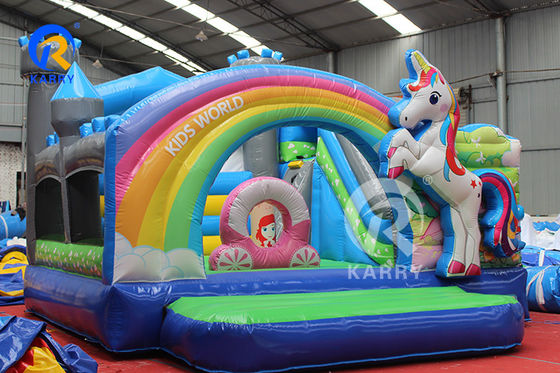 Arc-en-ciel PVC gonflable Trampoline Unicorn Commercial Bouncer avec glissement et souffleur