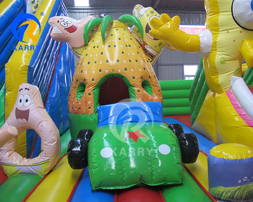 Parc d'attractions d'eau gonflable Cartoon Sponge Fun City avec glisser-déposer et le château de saut