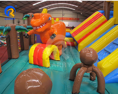 Parc d'attractions équipement de jeu Thème dinosaure gonflable Combo de diapositives de château de ville amusante