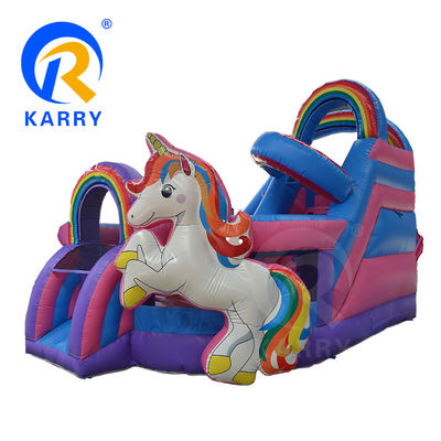 Outdoor Fun Commercial 0.55mm PVC arc-en-ciel unicorne gonflable avec glisser-déposer humide à sec