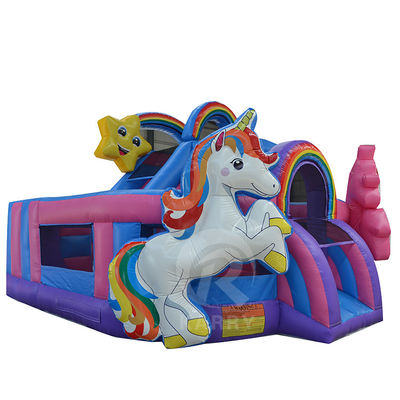 Outdoor Fun Commercial 0.55mm PVC arc-en-ciel unicorne gonflable avec glisser-déposer humide à sec