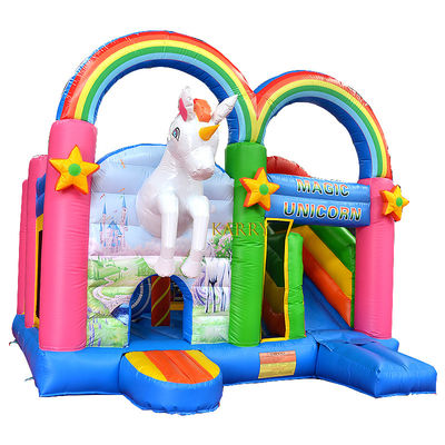 Unisexe arc-en-ciel Unicorn Bouncer Château avec diapositive Commercial Kids Playhouse gonflable