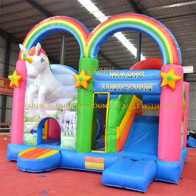 Unisexe arc-en-ciel Unicorn Bouncer Château avec diapositive Commercial Kids Playhouse gonflable