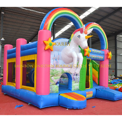 Unisexe arc-en-ciel Unicorn Bouncer Château avec diapositive Commercial Kids Playhouse gonflable