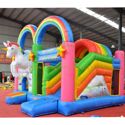 Unisexe arc-en-ciel Unicorn Bouncer Château avec diapositive Commercial Kids Playhouse gonflable
