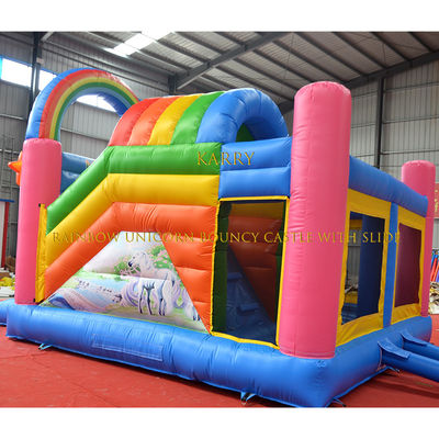 Unisexe arc-en-ciel Unicorn Bouncer Château avec diapositive Commercial Kids Playhouse gonflable