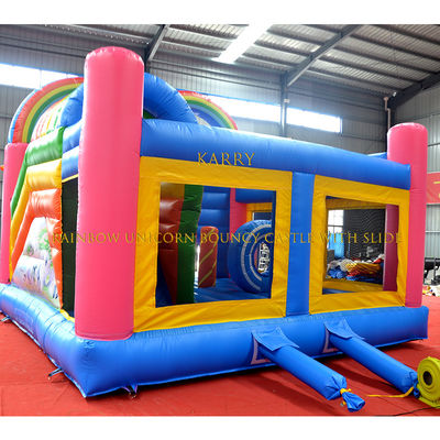 Unisexe arc-en-ciel Unicorn Bouncer Château avec diapositive Commercial Kids Playhouse gonflable