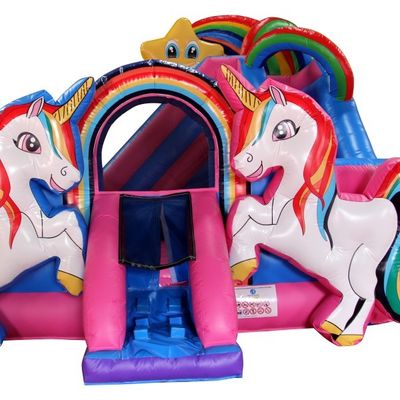 Rainbow Double Unicorn Trampoline aérienne Château gonflable Combo H14ft pour les événements de fête