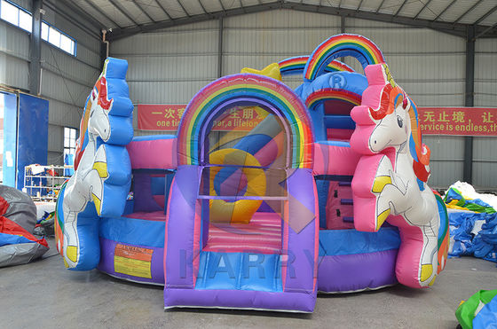 Rainbow Double Unicorn Trampoline aérienne Château gonflable Combo H14ft pour les événements de fête