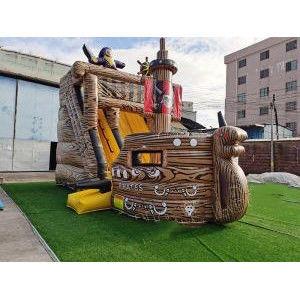 Slide de trampoline gonflable de couleur personnalisée avec château et toboggan en bois
