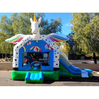 Commercial arc-en-ciel tacheté unicorne gonflable château gonflable combo glisser acceptable OEM
