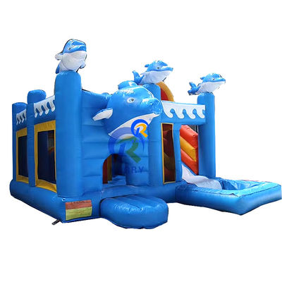 Unisexe aire de jeux extérieure 5*5m Commercial Inflatable Dolphin Bounce House avec glissement