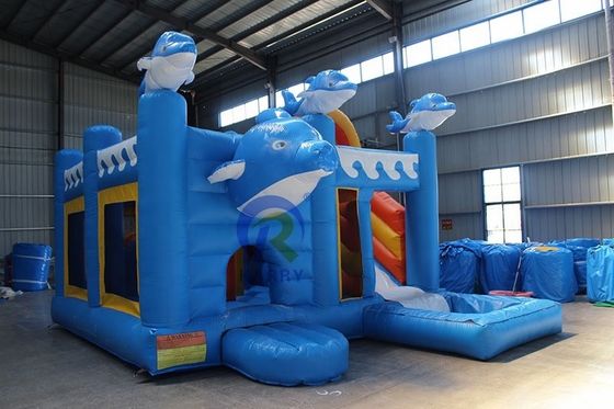 Unisexe aire de jeux extérieure 5*5m Commercial Inflatable Dolphin Bounce House avec glissement