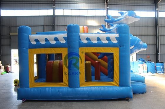 Unisexe aire de jeux extérieure 5*5m Commercial Inflatable Dolphin Bounce House avec glissement