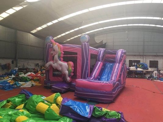 Slide combiné portable de château rebondissant avec certification EN71 arc-en-ciel unicorne et glisse
