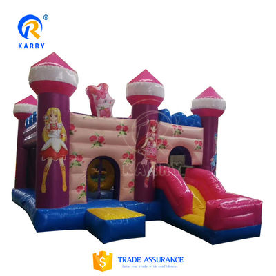 Les filles rose dessin animé Bala Fée magique Château gonflable avec diapositive 6 * 4 * 3,5m Taille