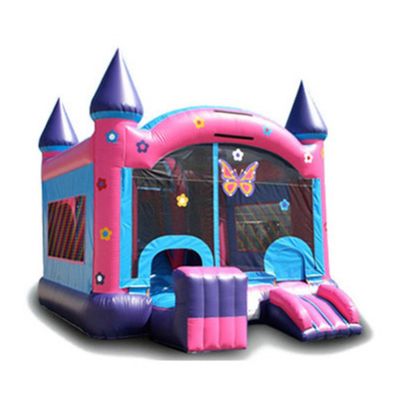 Les filles rose dessin animé Bala Fée magique Château gonflable avec diapositive 6 * 4 * 3,5m Taille