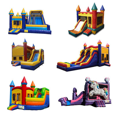 5x5m Inflatable arc-en-ciel licorne château rebondissant combo de diapositive de couleur personnalisée