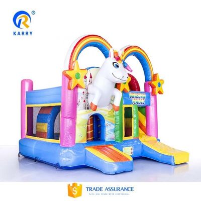 Unisexe PORTABLE Arc-en-ciel Unicornes Château Sautant Bouncer Slide Combo en couleur arc-en-ciel