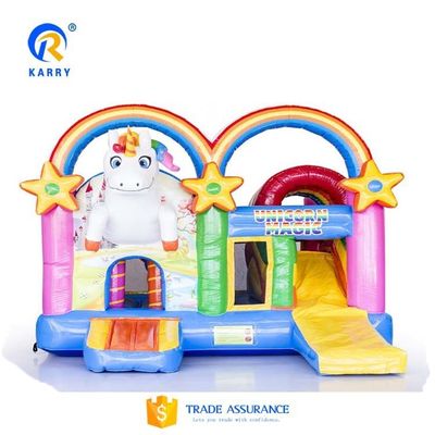 Unisexe PORTABLE Arc-en-ciel Unicornes Château Sautant Bouncer Slide Combo en couleur arc-en-ciel