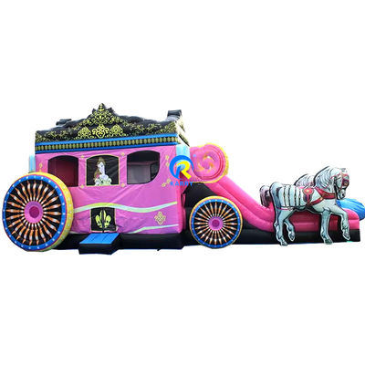Bouncer gonflable avec kit de glissement et de réparation Commercial Pink Princess Carriage Combo