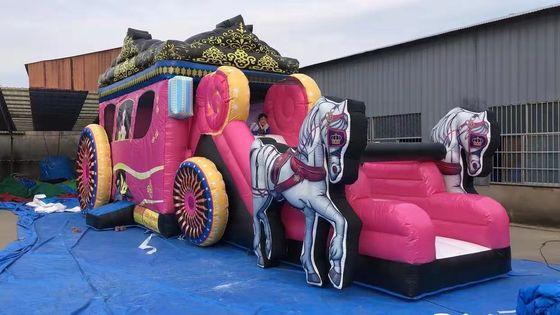 Bouncer gonflable avec kit de glissement et de réparation Commercial Pink Princess Carriage Combo