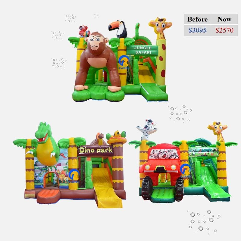 Château gonflable en PVC avec diapositive Thème jungle de qualité commerciale Taille personnalisée
