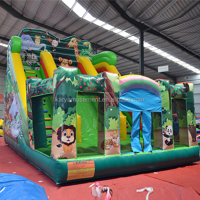 Amusement intérieur et extérieur 2024 PVC Jungle Animal double voie gonflable trottoir humide et sec