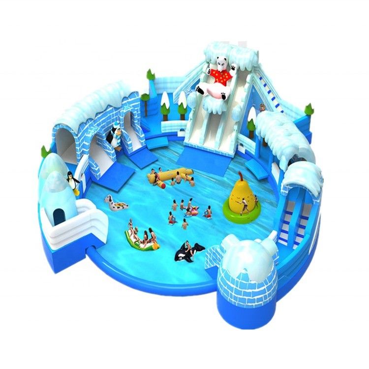 Parc aquatique mobile gonflable personnalisé avec piscine surdimensionnée amusant thème ours polaire