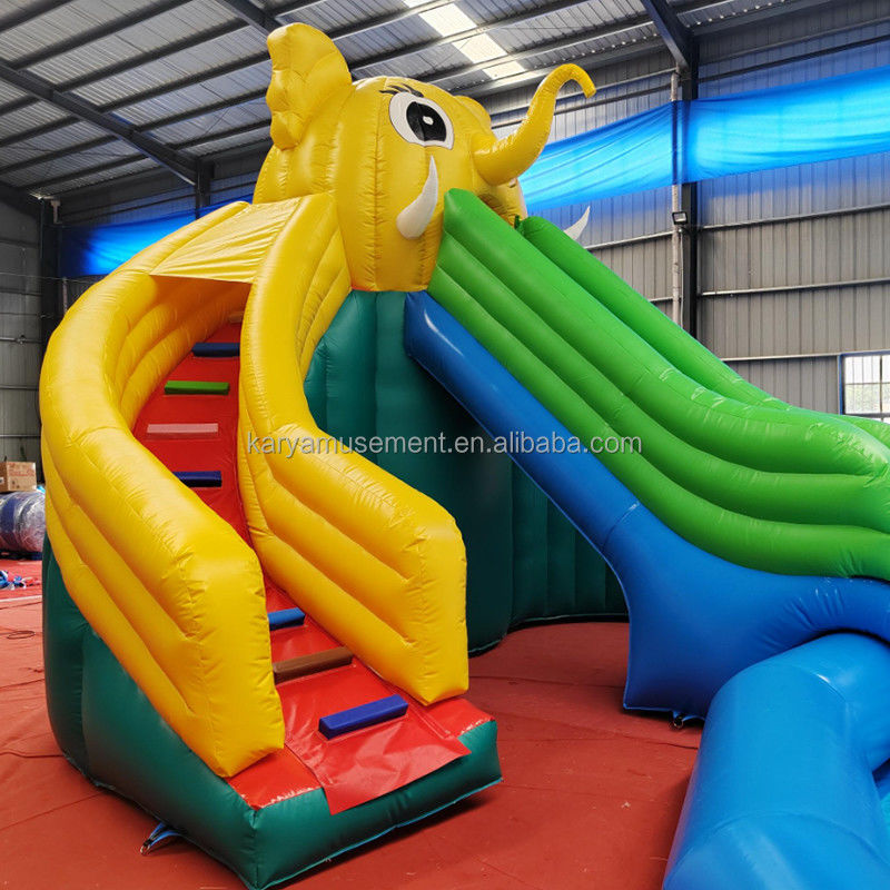 Couleur personnalisée PVC éléphant thème gonflable parc aquatique combo toboggan pour le terrain de jeu