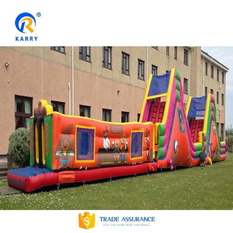 Parc d'attractions en plein air de couleur personnalisée Parcours d'obstacles gonflable pour enfants et adultes