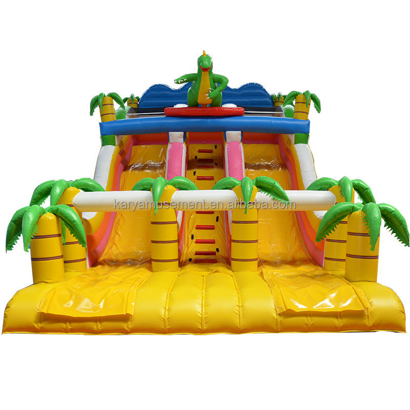 Jeu de parc en plein air à 2 voies, palmier tropical en PVC gonflable, trampoline à saut de dinosaure