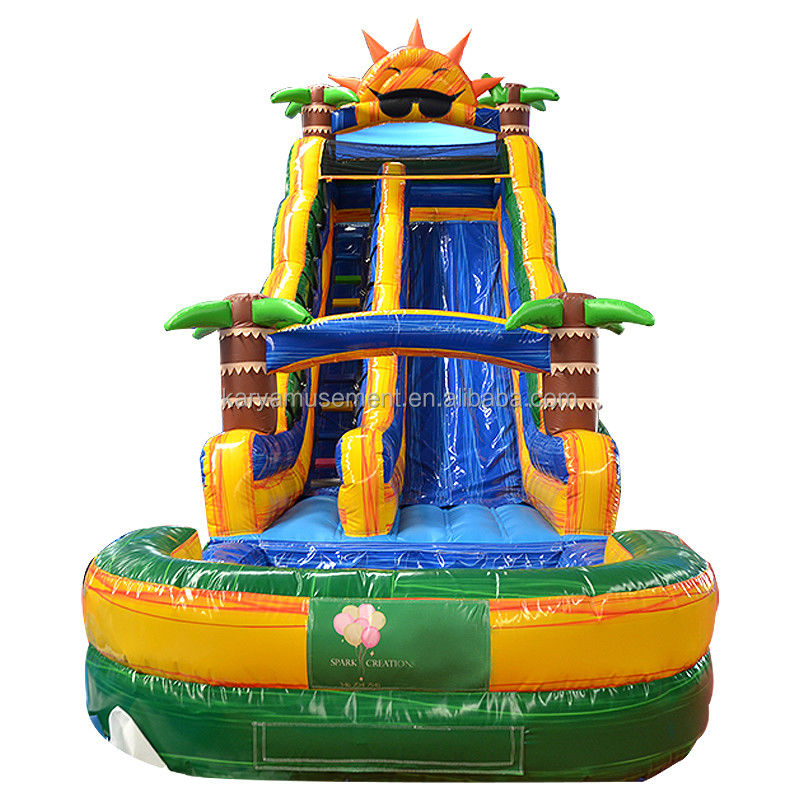 32 pieds Jumbo Palm Tree Slide gonflable solaire avec enfants jouent à la piscine et le toboggan