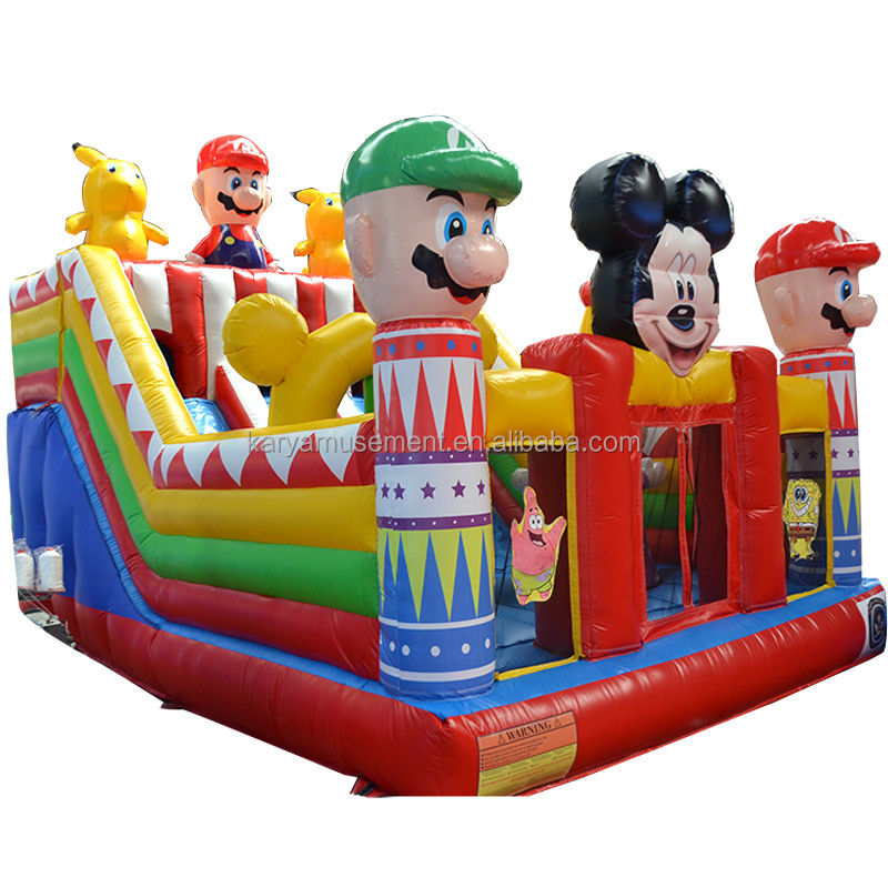 Blower Ville amusante gonflable avec Mickey et Mario Château gonflable Bouncer House Combo Blower de terrain de jeu inclus