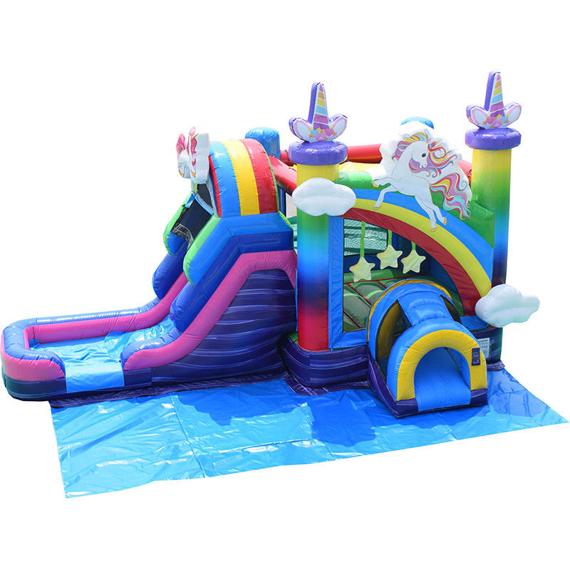 Jouets gonflables pour enfants arc-en-ciel licorne trampoline château maison gonflable avec glissement