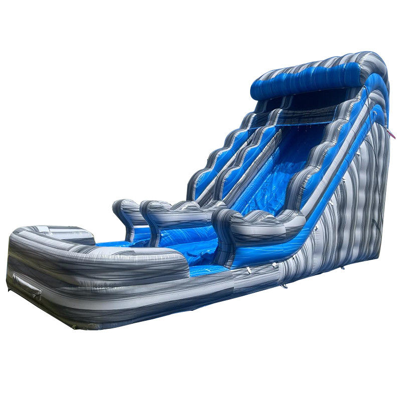 Location commerciale en plein air Glisse d'eau bleue en PVC gris marbre avec piscine et saut en rebond