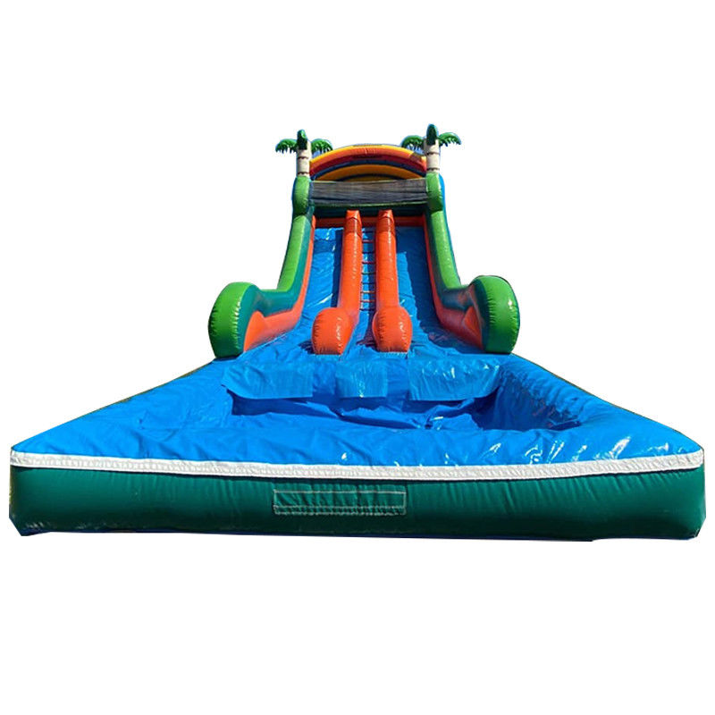 Capacité maximale 100-500 kg Parc aquatique gonflable à double voie avec piscine et toboggan à palmiers