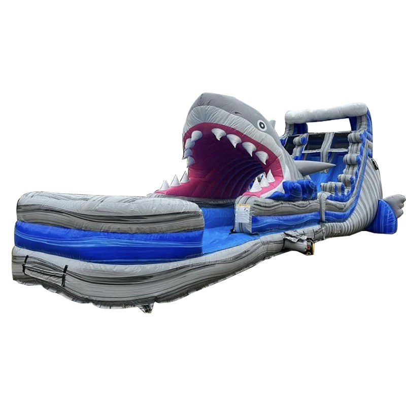 Taille personnalisée toboggan gonflable avec grand toboggan à requin et piscine