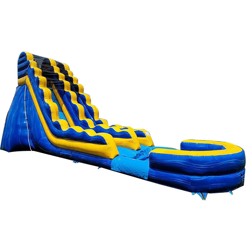 Glissière gonflable commerciale de taille adulte avec piscine en jaune rayé