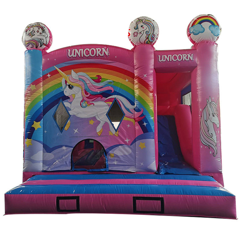 Des jouets gonflables pour les enfants Fête du château sautant Thème arc-en-ciel sautant avec glissement sec