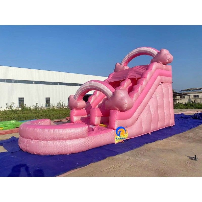 Unisexe Mega rose toboggan gonflable avec piscine et maison à rebond