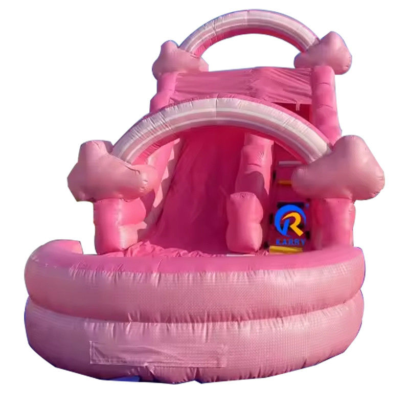 Couleur personnalisée Occasion commerciale gonflable rose marshmallow toboggan à eau avec piscine