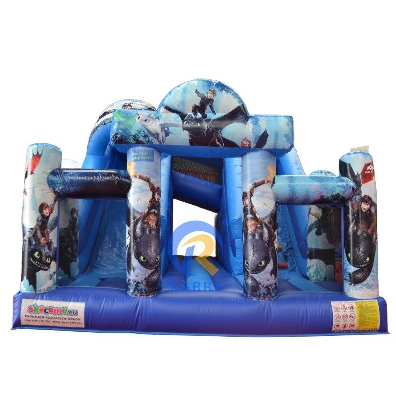 Terrain de jeux en plein air PVC de qualité commerciale Comment entraîner votre dragon Bouncer gonflable avec 2 jeux de diapositives