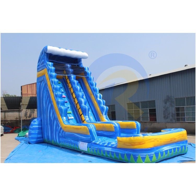 Couleur personnalisée Inflatable arrière-cour Tropical Marbre bleu toboggan d'eau avec piscine adulte pour 10 passagers