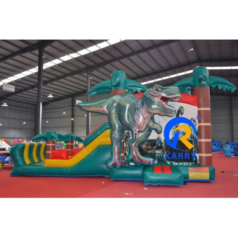 Caractéristiques du terrain de jeux en plein air pour enfants Dinosaure Château gonflable avec glissière humide et sec