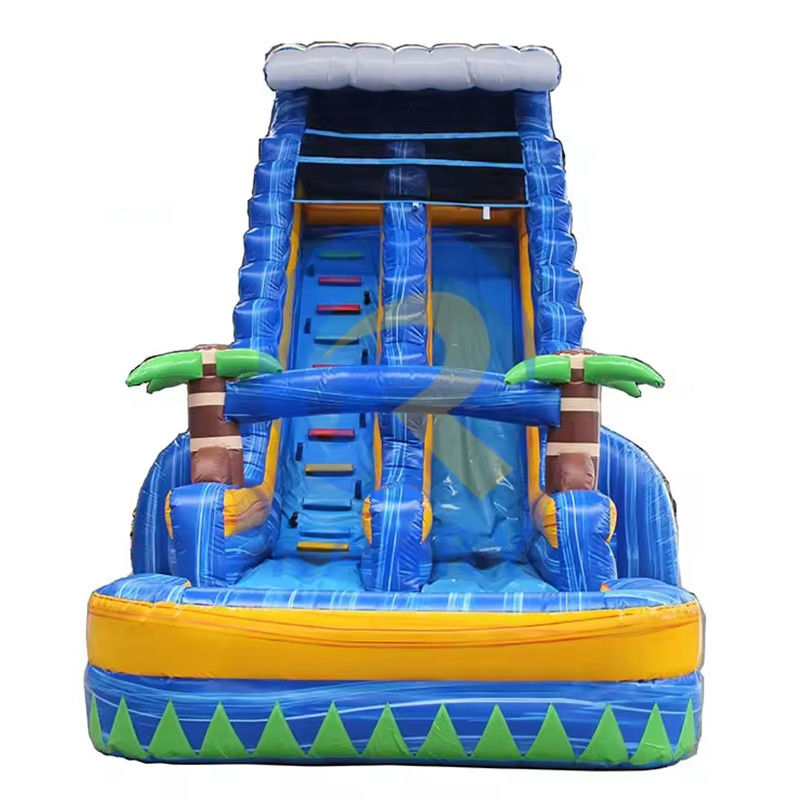 Accessoires de souffleur d'air Glissière gonflable à palmiers avec piscine et trampoline