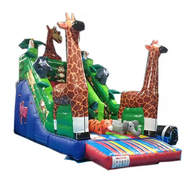 Double toboggan gonflable à thème animal Safari toboggan à rebondir avec une girafe puissante et plus