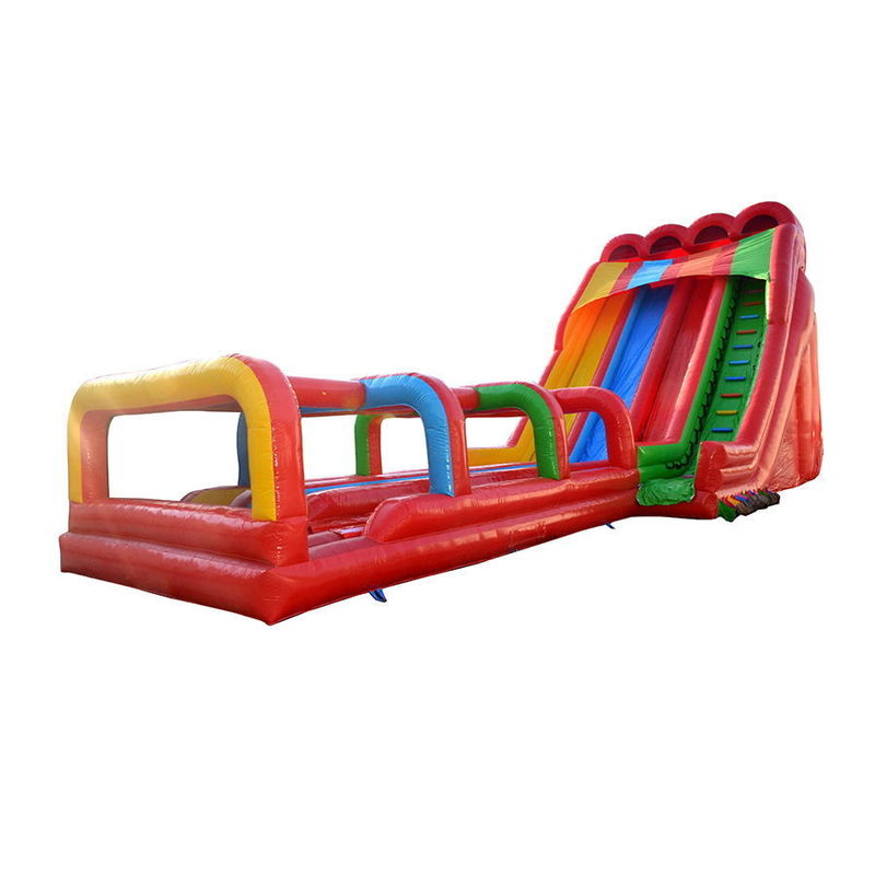 Essentiel pour l'été, toboggan gonflable multicolore avec piscine et fermeture automatique