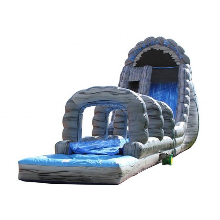 Occasions extérieures Glissière gonflable gris avec trois arcs de rebond et piscine