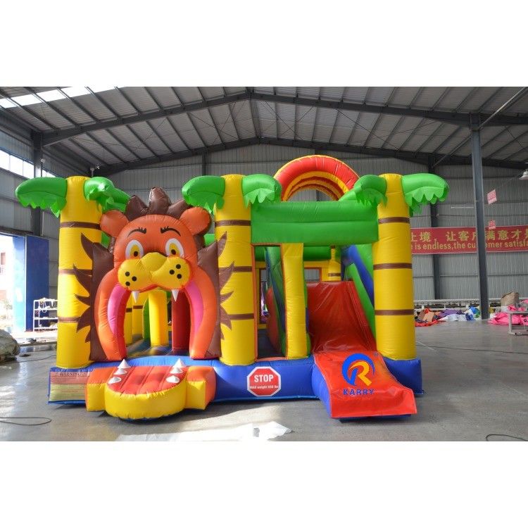 Personnaliser accepté Lion de dessin animé PVC gonflable bouncer Slide Combo pour le jeu des enfants